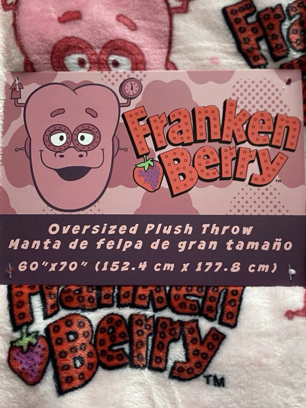 Franken Berry Monsters Cereal Pink Oversized Plush Throw Blanket 60” X 70” NEW